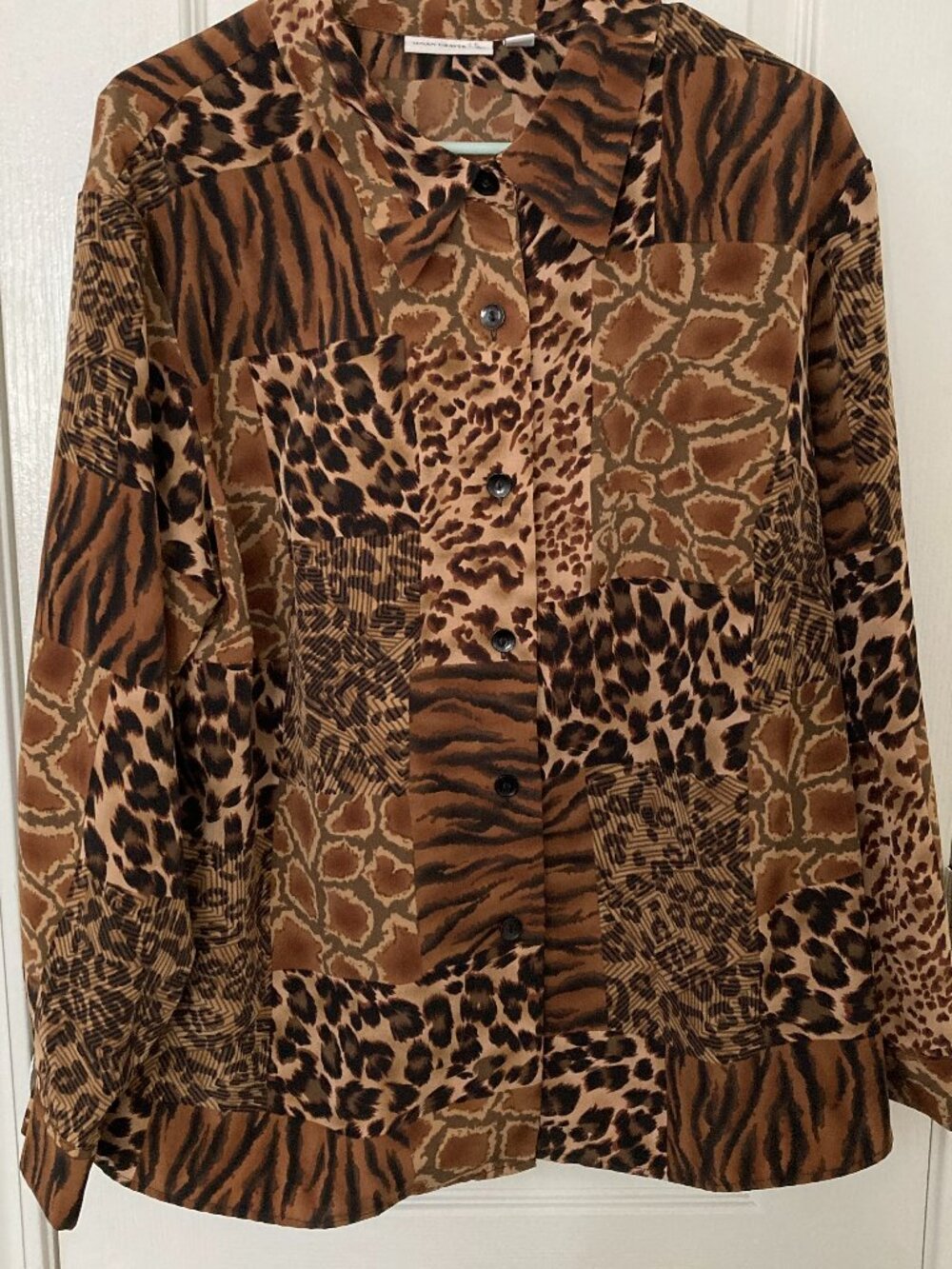 Susan Graver Animal Print Button Front Top Size 1X
